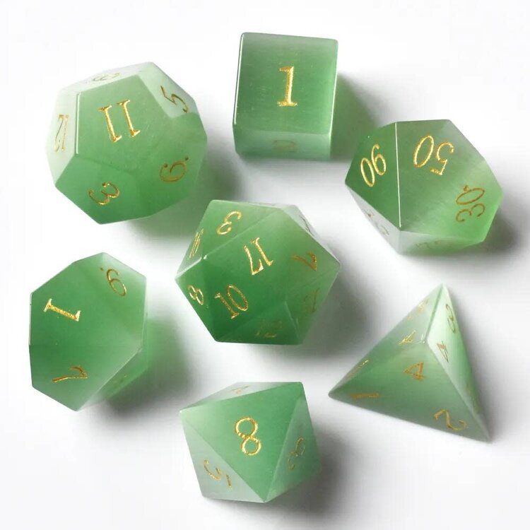 Würfelz Green Cat's Eye - 7 Die Stone Set
