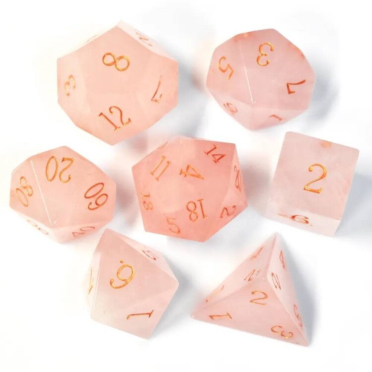 Würfelz Rose Quartz - 7 Die Stone Set