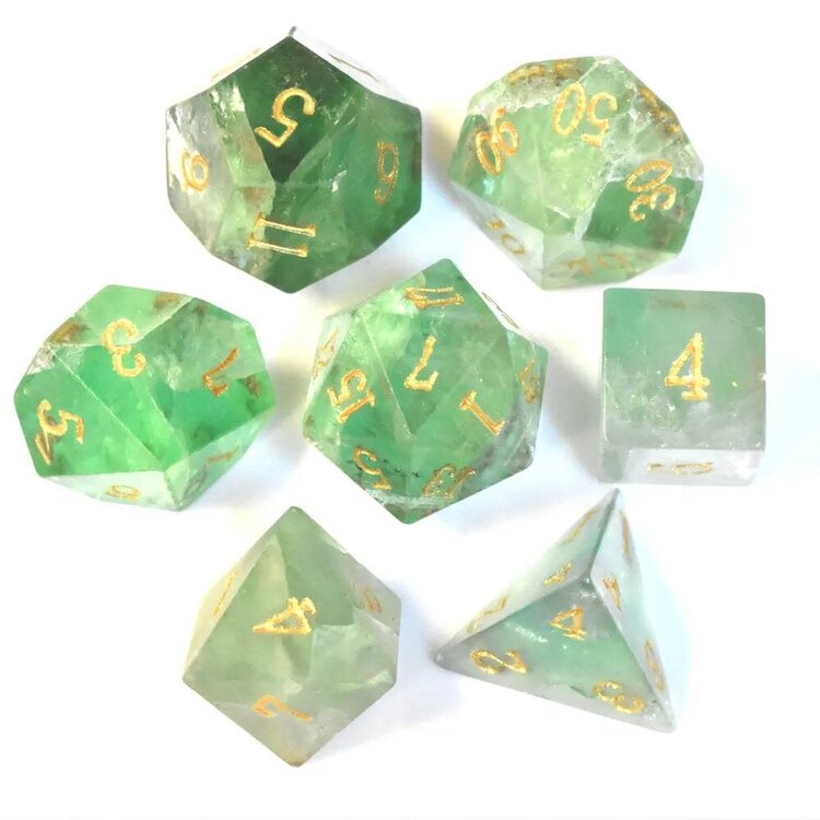Würfelz Green Fluorite - 7 Die Stone Set