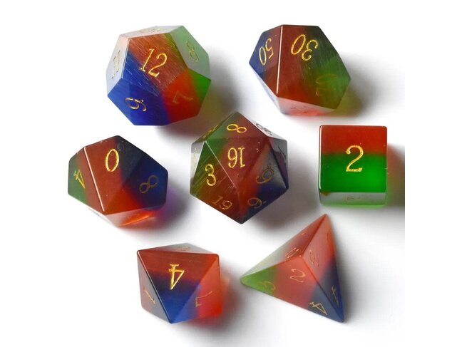 Würfelz Tricolor Cat's Eye - 7 Die Stone Set
