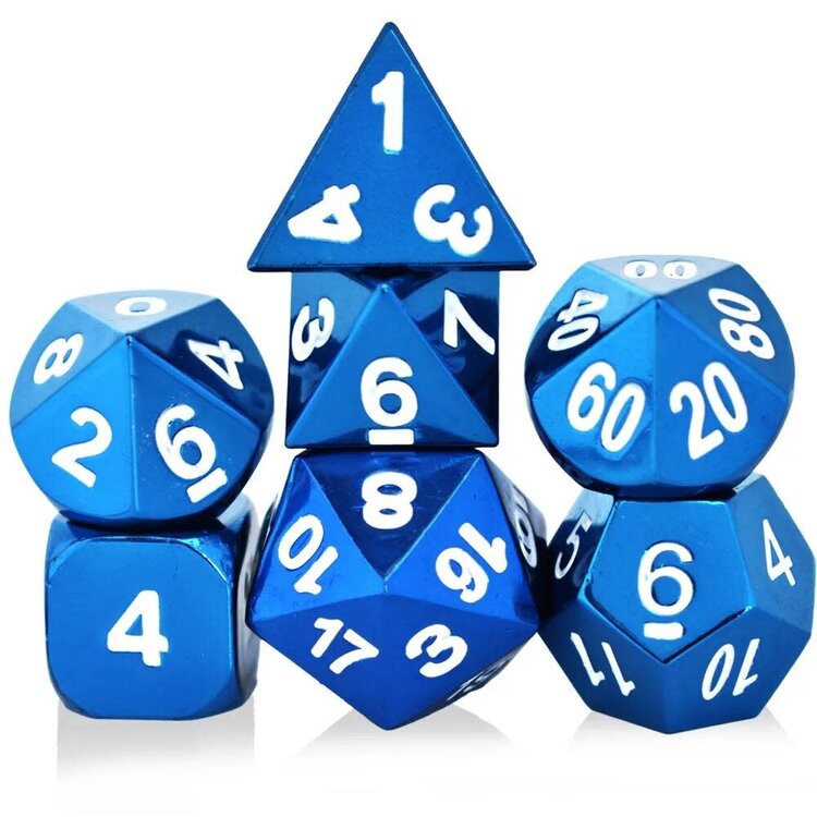 Würfelz Blue with White Numbers - 7 Die Metal Set