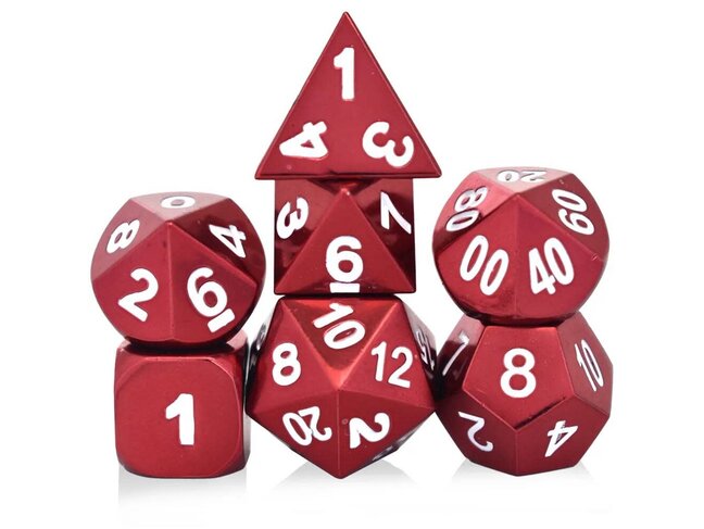 Würfelz Red with White Numbers - 7 Die Metal Set