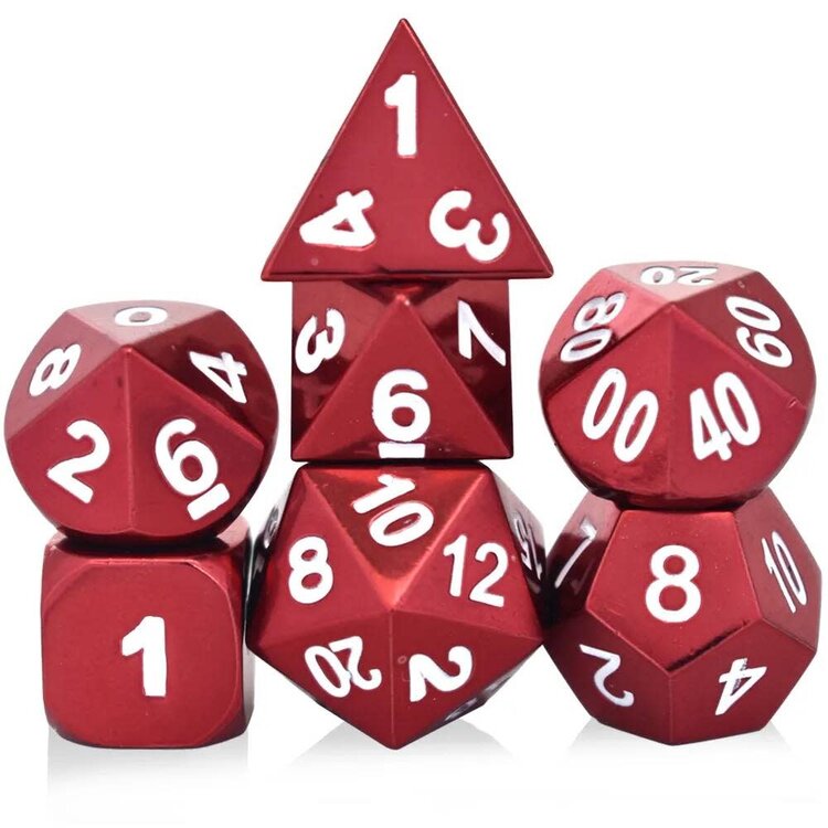 Würfelz Red with White Numbers - 7 Die Metal Set