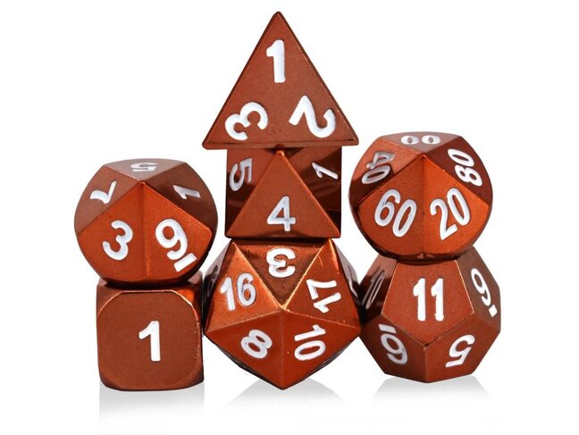 Würfelz Orange with White Numbers - 7 Die Metal Set