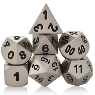 Würfelz Matte Silver with Black Numbers - 7 Die Metal Set