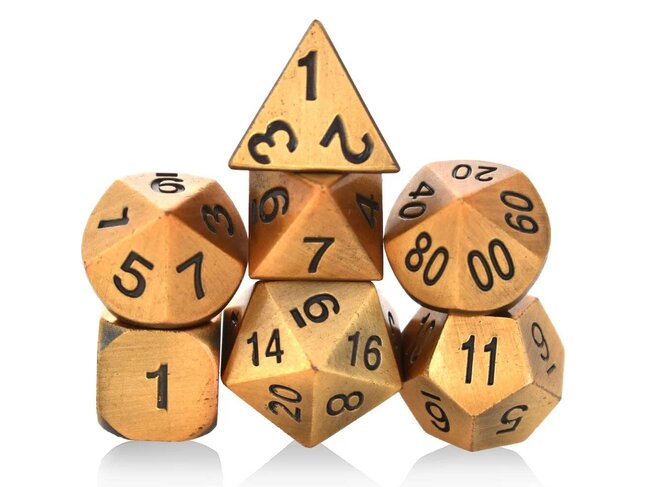 Würfelz Brass with Black Numbers - 7 Die Metal Set
