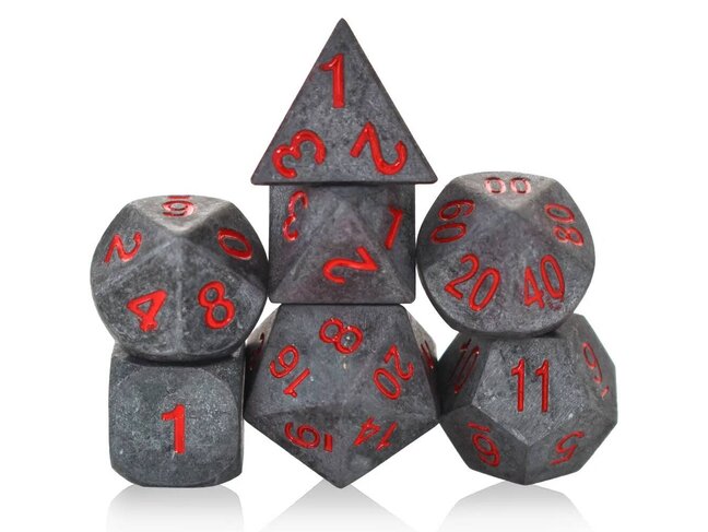 Würfelz Black with Red Numbers - 7 Die Metal Set