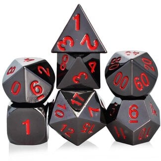 Würfelz Black Nickel with Red Colors - 7 Die Metal Set