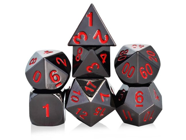 Würfelz Black Nickel with Red Colors - 7 Die Metal Set