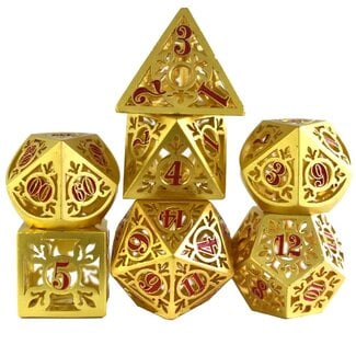 Würfelz Fleur de Lys Gold with Red Numbers - 7 Die Metal Set