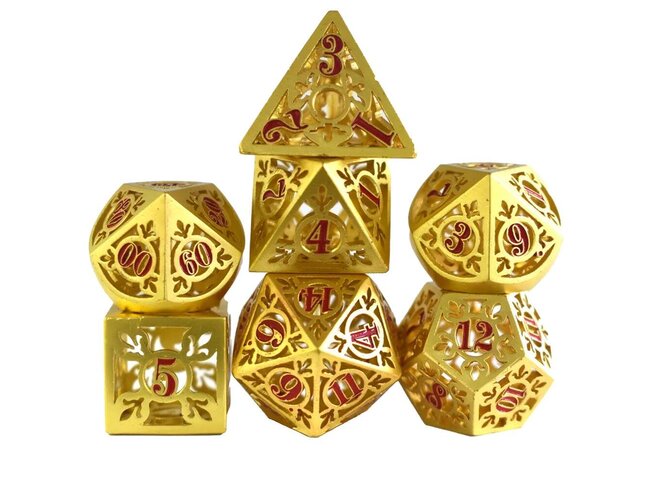 Würfelz Fleur de Lys Gold with Red Numbers - 7 Die Metal Set