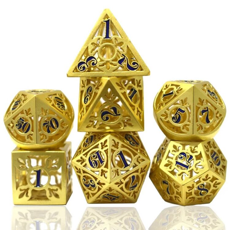 Würfelz Fleur de Lys Gold with Black Numbers - 7 Die Metal Set