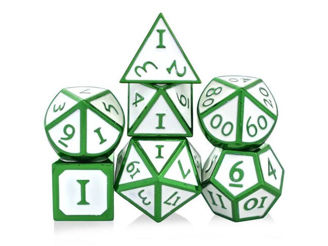 Würfelz White with Green - 7 Die Metal Set