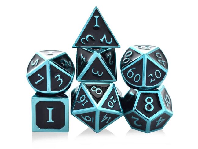 Würfelz Black with Blue - 7 Die Metal Set