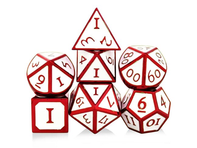 Würfelz White with Red - 7 Die Metal Set