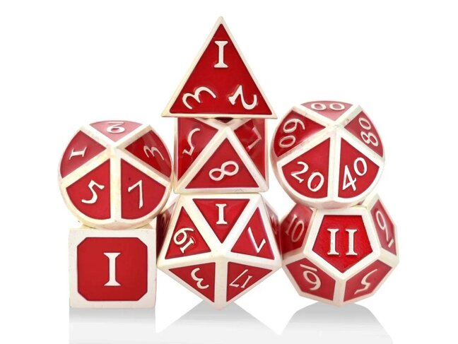 Würfelz Red with Pearl Silver - 7 Die Metal Set