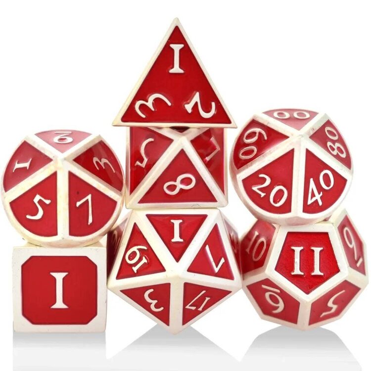 Würfelz Red with Pearl Silver - 7 Die Metal Set