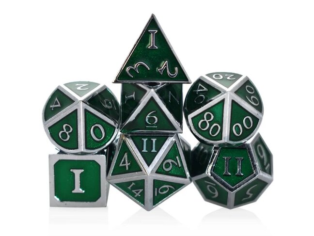 Würfelz Dark Green with Silver - 7 Die Metal Set