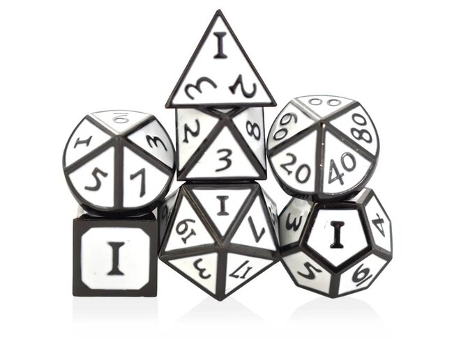 Würfelz White with Black - 7 Die Metal Set