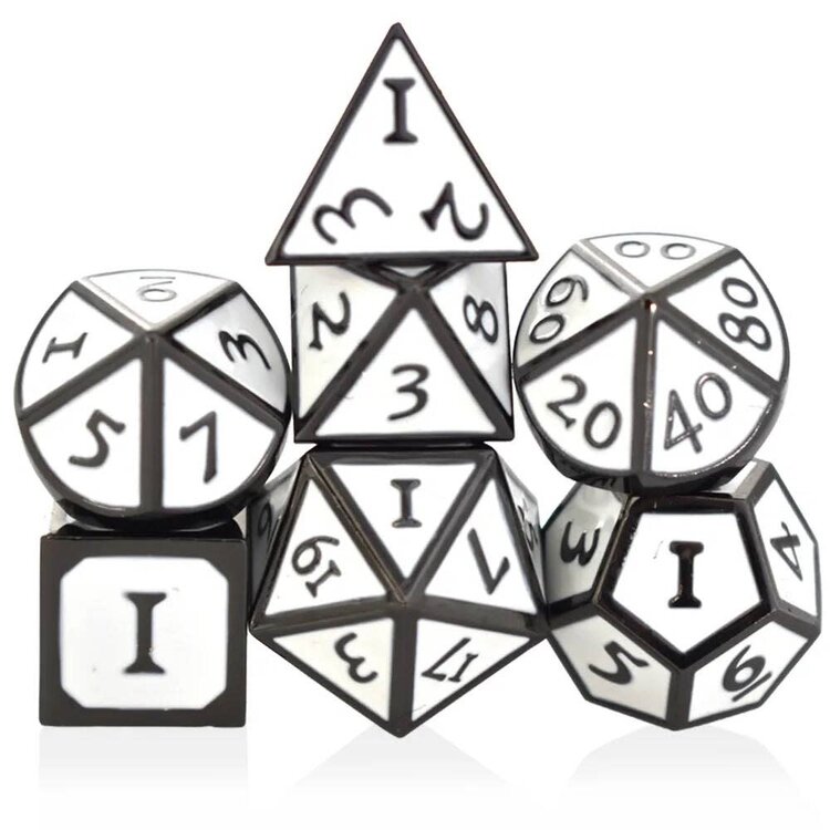 Würfelz White with Black - 7 Die Metal Set