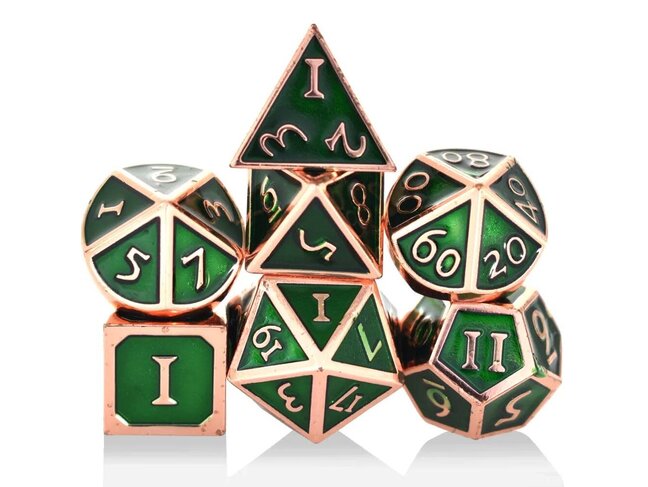 Würfelz Green with Copper - 7 Die Metal Set