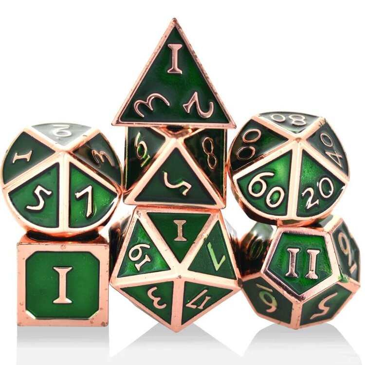Würfelz Green with Copper - 7 Die Metal Set