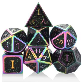 Würfelz Black Powder with Rainbow Colors - 7 Die Metal Set