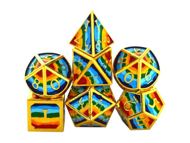 Würfelz Rainbow with Gold - 7 Die Metal Set