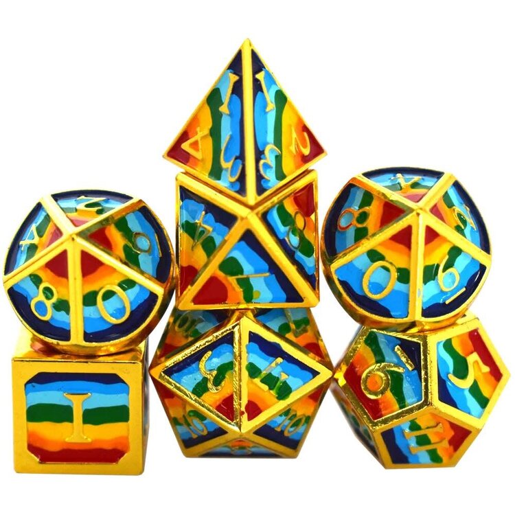 Würfelz Rainbow with Gold - 7 Die Metal Set