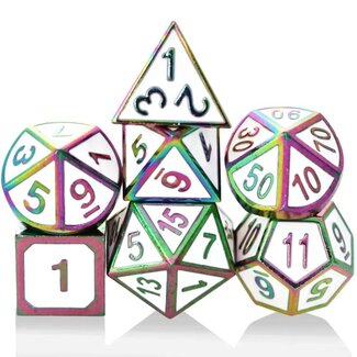 Würfelz White with Rainbow Colors - 7 Die Metal Set