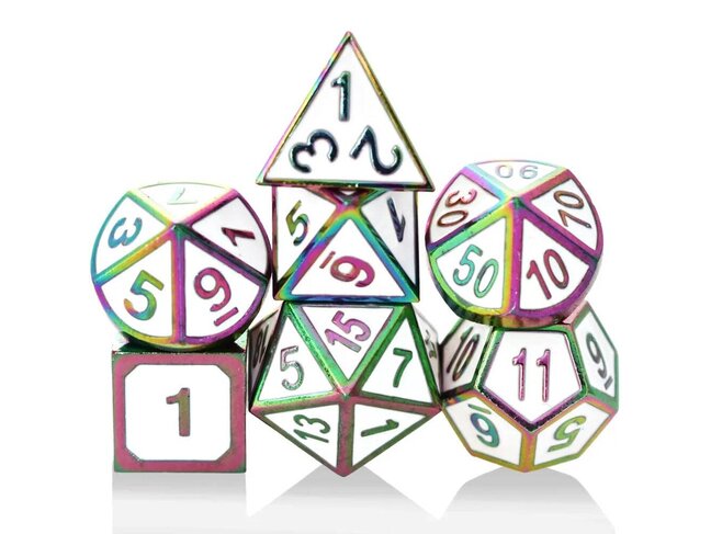 Würfelz White with Rainbow Colors - 7 Die Metal Set