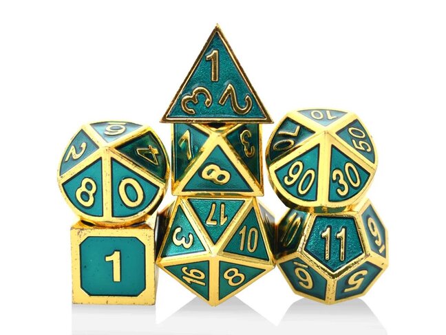 Würfelz Turquoise with Gold - 7 Die Metal Set