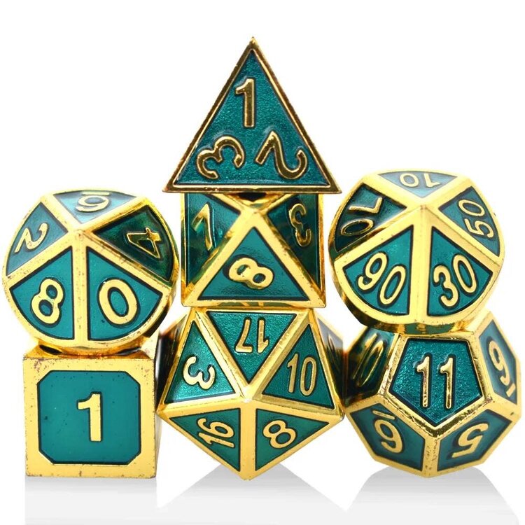 Würfelz Turquoise with Gold - 7 Die Metal Set