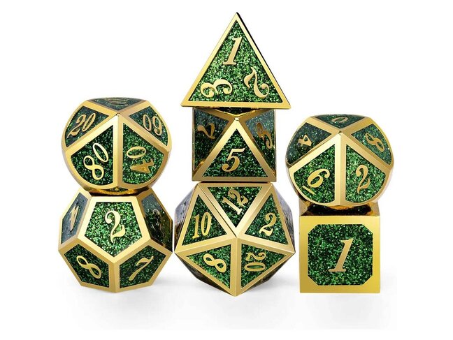 Würfelz Green Powder with Gold - 7 Die Metal Set