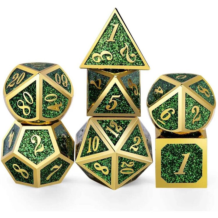 Würfelz Green Powder with Gold - 7 Die Metal Set