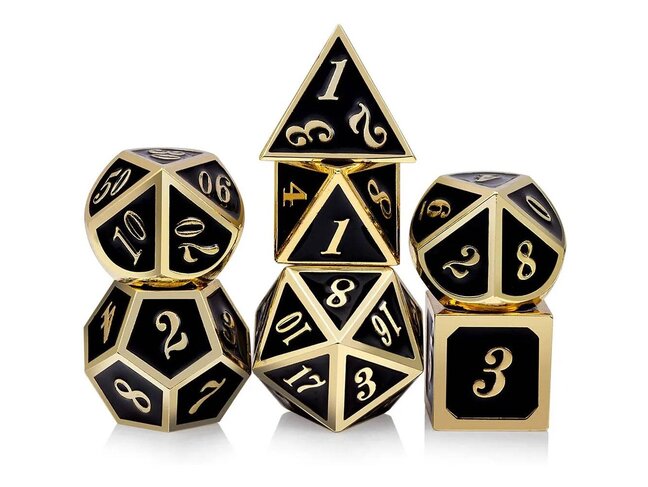 Würfelz Black with Antique Gold - 7 Die Metal Set
