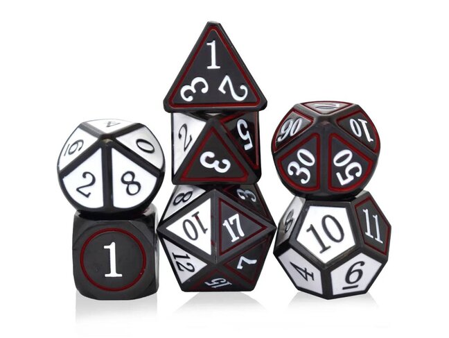 Würfelz Double-Mode Black/White with Red - 7 Die Metal Set