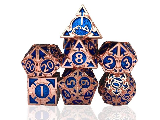 Würfelz Triangle Sapphire Blue with Rose Gold - 7 Die Metal Set