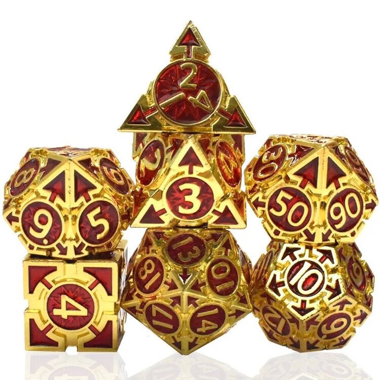 Würfelz Triangle Red with Gold - 7 Die Metal Set