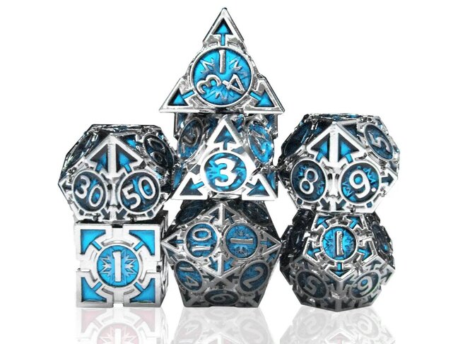 Würfelz Triangle Blue with Silver - 7 Die Metal Set