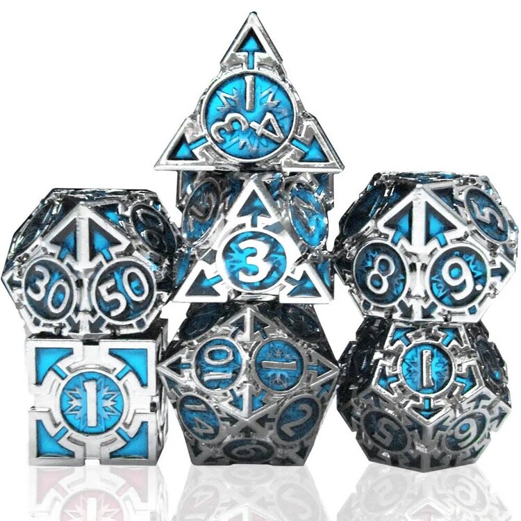 Würfelz Triangle Blue with Silver - 7 Die Metal Set