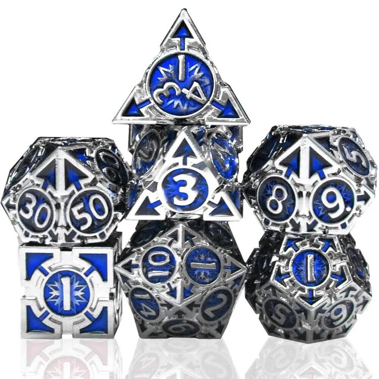Würfelz Triangle Sapphire Blue with Silver - 7 Die Metal Set