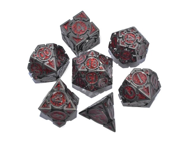 Würfelz Triangle Red Powder with Black - 7 Die Metal Set