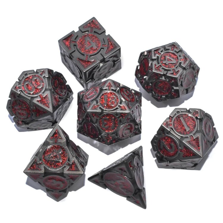 Würfelz Triangle Red Powder with Black - 7 Die Metal Set