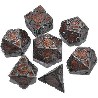 Würfelz Triangle Orange Powder with Black - 7 Die Metal Set