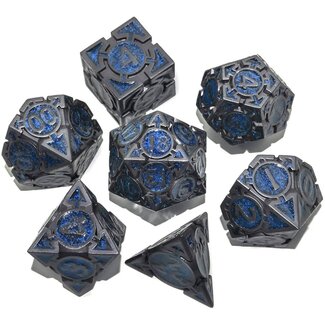 Würfelz Triangle Royal Blue Powder with Black - 7 Die Metal Set