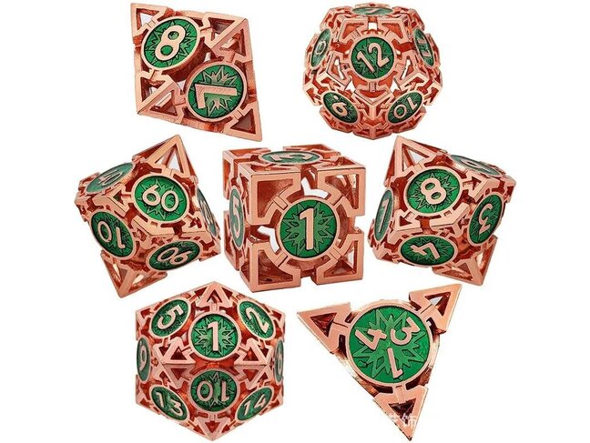 Würfelz Triangle Green with Rose Gold - 7 Die Metal Set