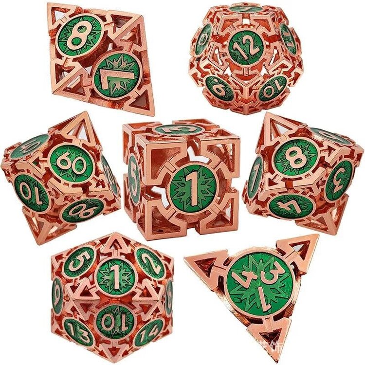 Würfelz Triangle Green with Rose Gold - 7 Die Metal Set