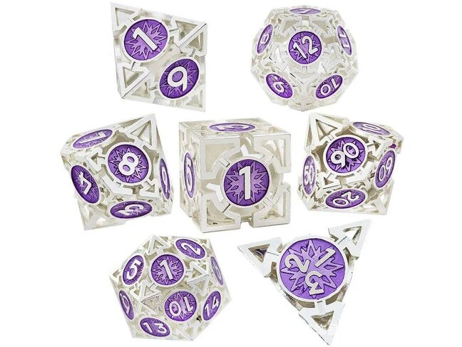 Würfelz Triangle Purple with Shiny Silver - 7 Die Metal Set