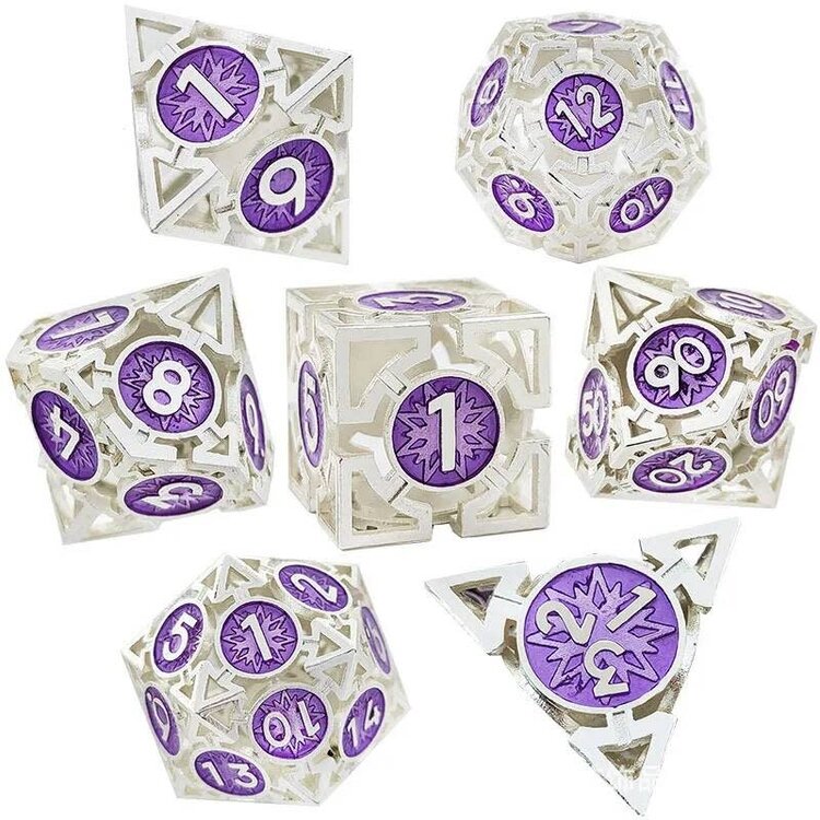 Würfelz Triangle Purple with Shiny Silver - 7 Die Metal Set